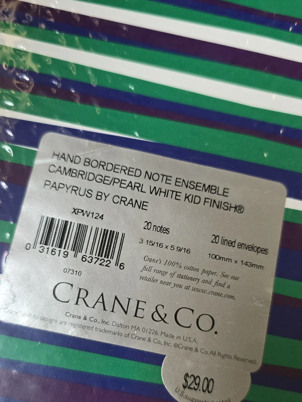 Papyrus Crane & Co. Striped Stationery Gift Box - Green, Blue Card Envelope Set